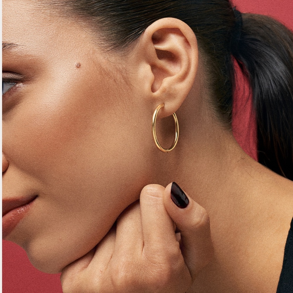 Gold Hoop Earrings NWT - Picture 2 of 4